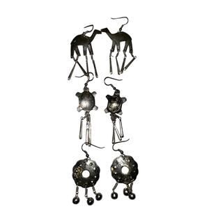 3 NEW Pair Silver Earrings Dangle Turtle Alpaca Llama Western Southwestern Boho